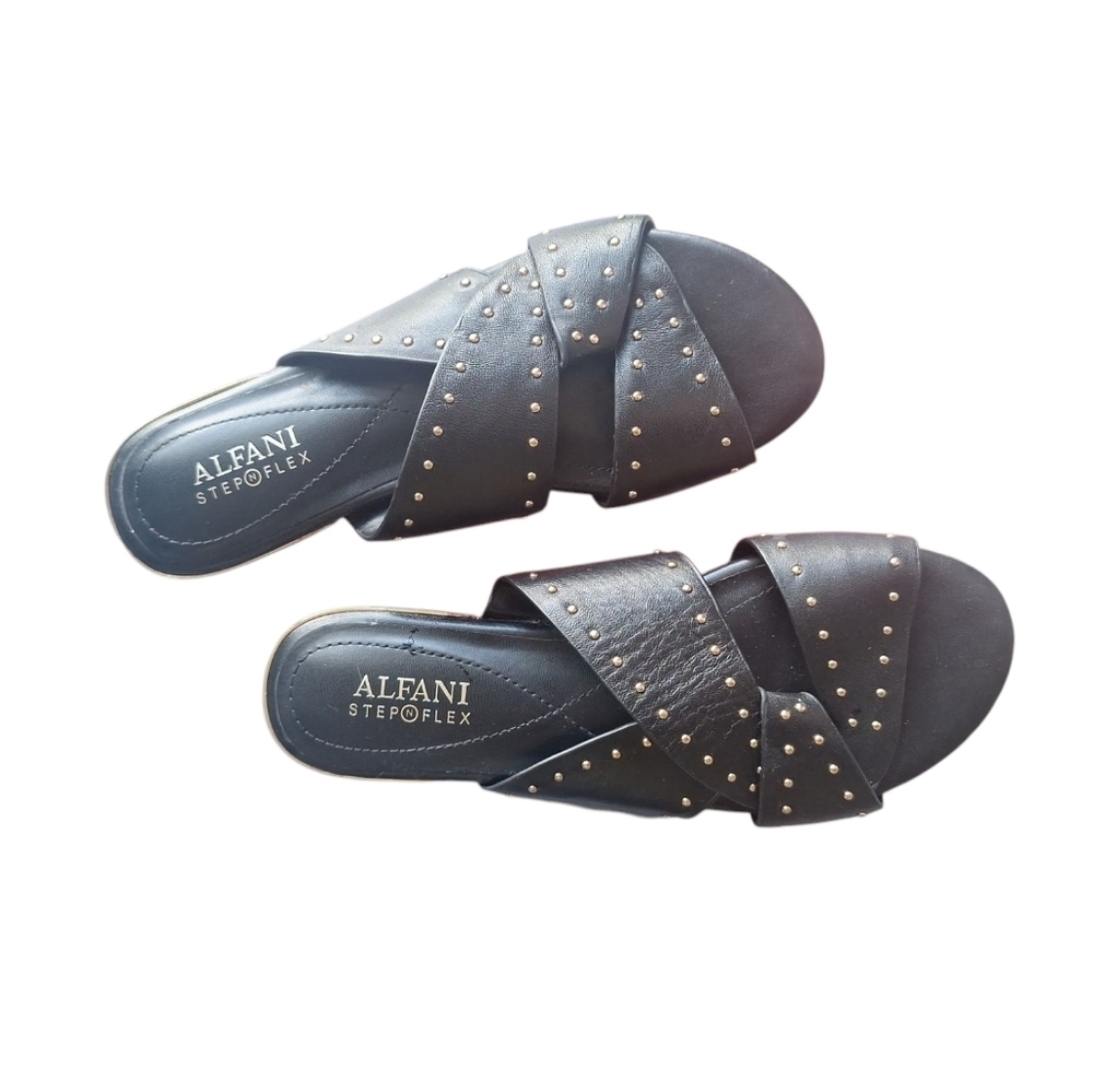 Alfani Step N Flex Black Studded Slide Sandals Size 6M